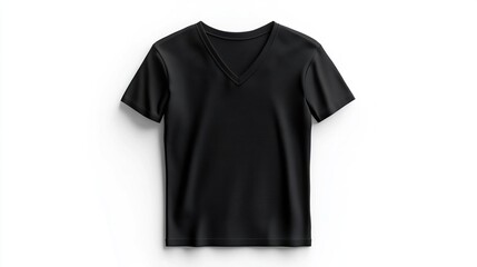 A simple black V-neck t-shirt displayed on a white background for apparel presentation.