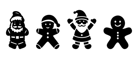 Christmas santa claus doll silhouette vector black filled illustration icon set,  Isolated white background.