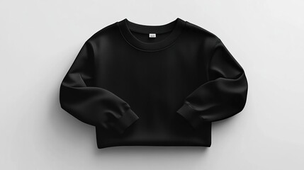 A simple black sweatshirt displayed on a light background.