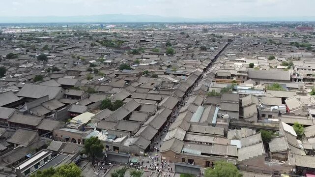 aerial view of the walls of Pingyao Ancient City, China