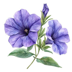 Petunia botanical watercolor clip art isolated on white background