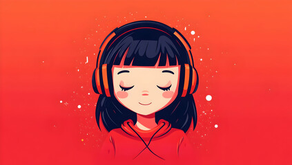 A cheerful girl enjoying music with headphones, embodying joy and relaxation in a vibrant, colorful setting.