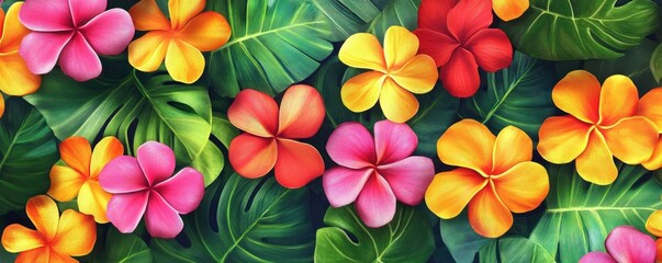 Hawaiin flowers in a minamilistist repeating pattern