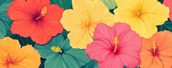 Hawaiin flowers in a minamilistist repeating pattern