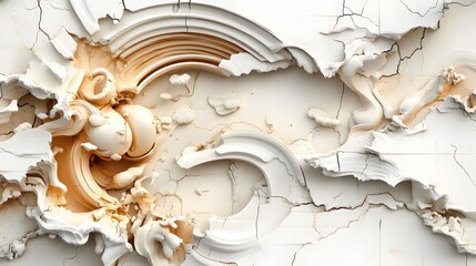 Cracked Plaster Wall with Ornate Detail.
