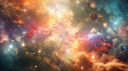 Obraz premium Ethereal abstract universe celestial bodies and cosmic phenomena in a stunning display of light