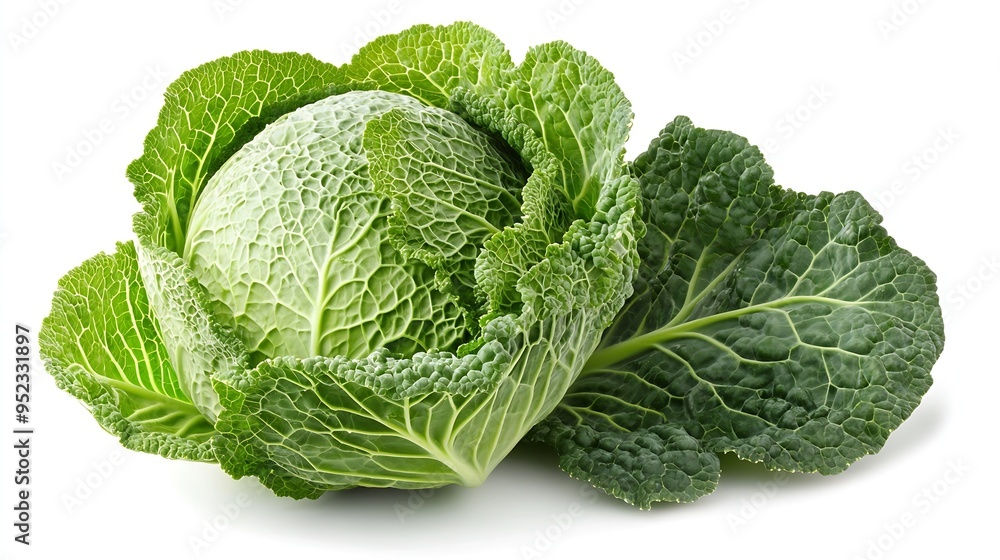 Aufkleber cut of green cabbage isolated on white background clipping path : generative ai