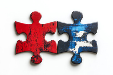 Obraz premium A simple and isolated image of a puzzle on a white background, representing problem-solving, connection, and the process of fitting pieces together to form a whole.