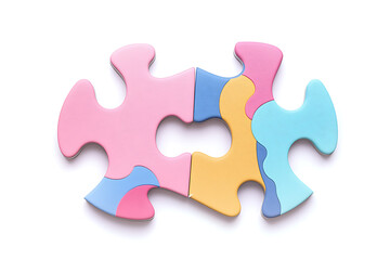 Obraz premium A simple and isolated image of a puzzle on a white background, representing problem-solving, connection, and the process of fitting pieces together to form a whole.