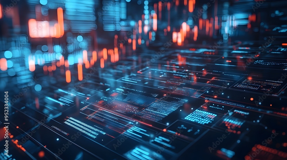 Poster futuristic digital technology backdrop with neon lights and data patterns