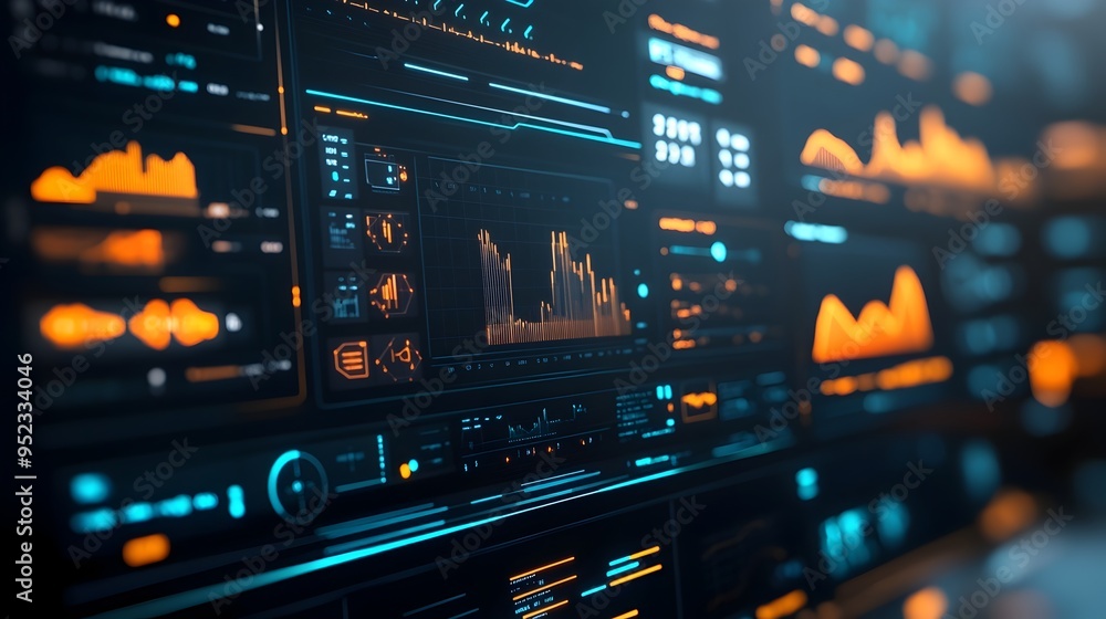 Poster abstract data analytics dashboard displaying financial market trends and digital information