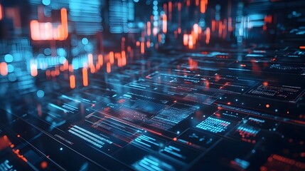 Futuristic Digital Technology Backdrop with Neon Lights and Data Patterns