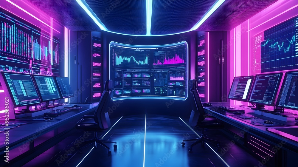 Poster futuristic digital interface for financial data visualization and market analytics