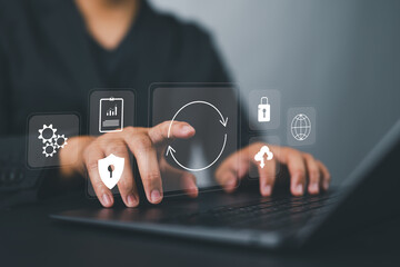 Software update or operating system upgrade concept. Installing update process, Improved...