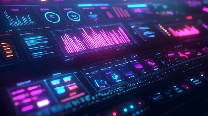 Obraz premium Futuristic Fintech Compliance Dashboard with Sleek Minimalist User Interface and Real Time Data Visualizations