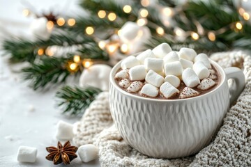 Hot Chocolate with Marshmallows and Holiday Decor