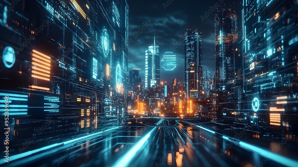 Poster futuristic financial technology hub with sleek digital platforms and cutting edge fintech architectu