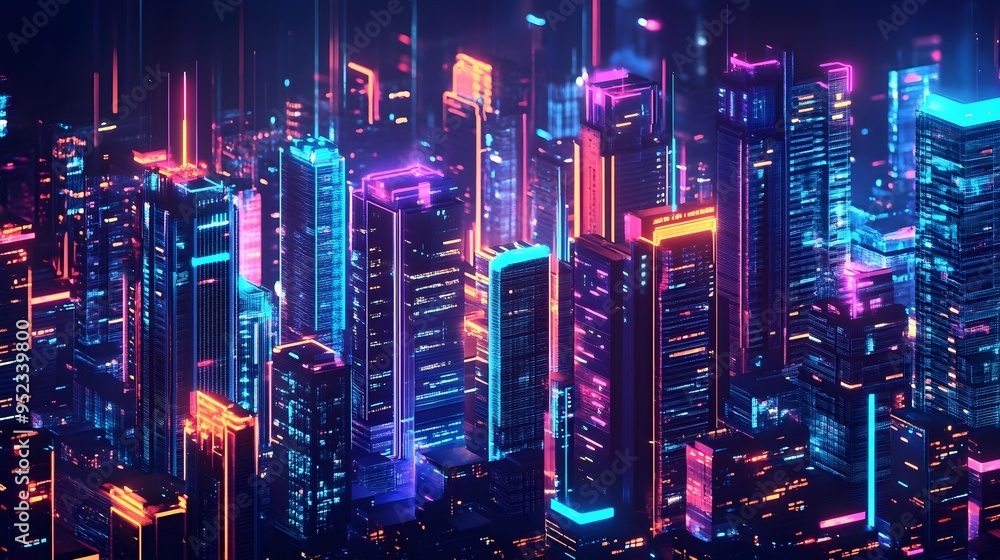 Poster futuristic blockchain technology and financial analytics visualized in a sleek and streamlined cyber