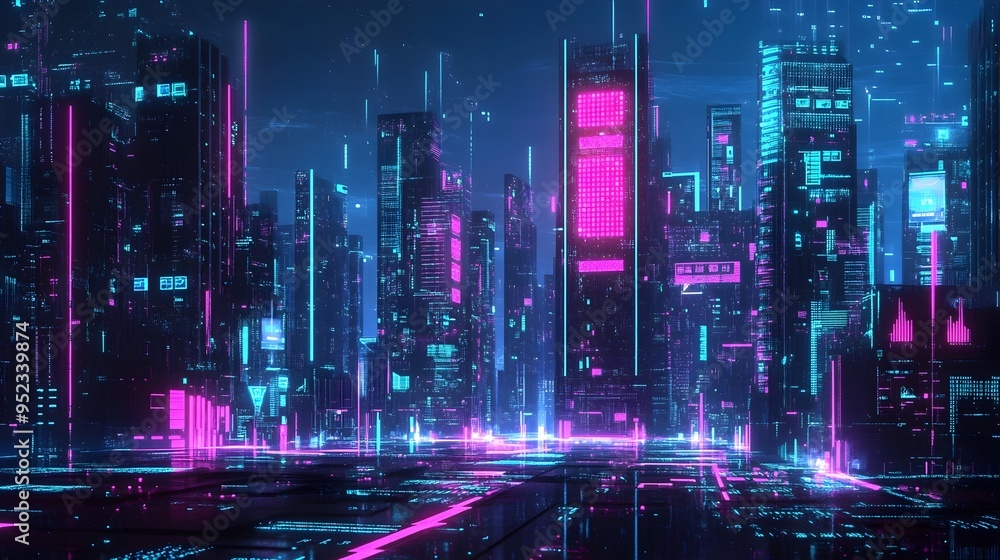 Poster innovative financial technology and futuristic blockchain infrastructure visualizations