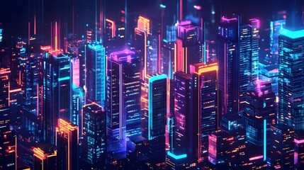 Futuristic Blockchain Technology and Financial Analytics Visualized in a Sleek and Streamlined Cyberpunk inspired Cityscape