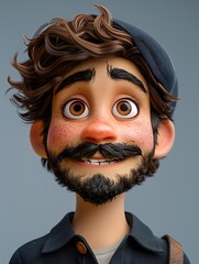 A cartoon man with a beard and a beret smiles at the camera.