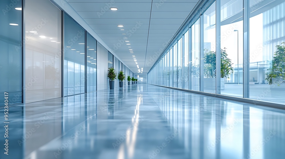 Poster modern corridor at an office building background : generative ai