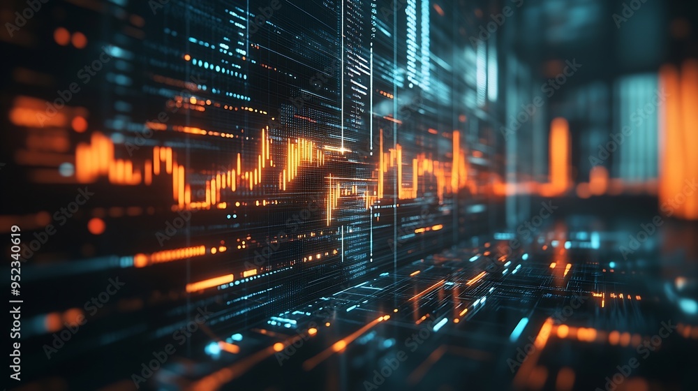 Poster futuristic business digital financial data technology concept for future big data analytic and busin