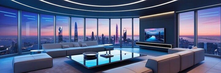 Elegant House Interior with Stunning City View: Modern Design and Urban Scenery for a Sophisticated Living Space
