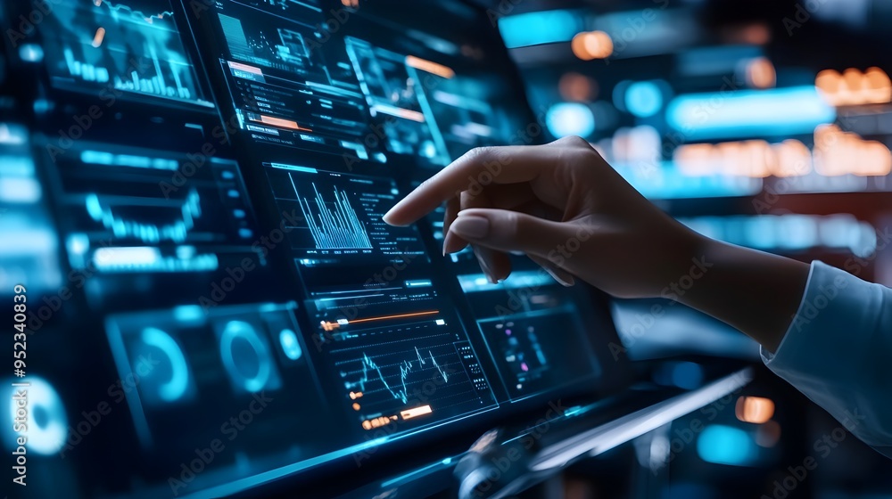 Poster innovative fintech solutions with sleek digital interfaces and streamlined user experiences