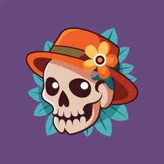 Artistic Skull with Flowered Hat