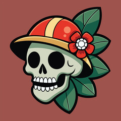 Skull in Hat with Floral Touch