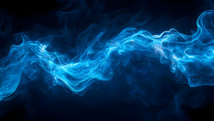 Naklejka premium A mesmerizing wave of blue smoke swirls gracefully against a dark backdrop, creating a mystical and ethereal atmosphere.