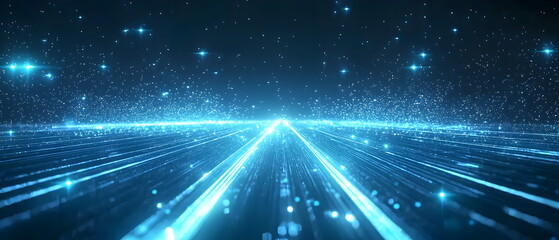 Obraz premium A futuristic blue runway, adorned with light streaks and stars, luxury scene design, perfect for award ceremonies and presentations, sparkling and dynamic