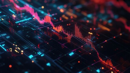 Fototapeta premium A futuristic financial graph with glowing lines and data points, representing successful market trends.