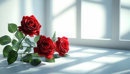 Elegant red rose arrangement bathed in soft light, perfect for romantic themes and floral decor inspiration.