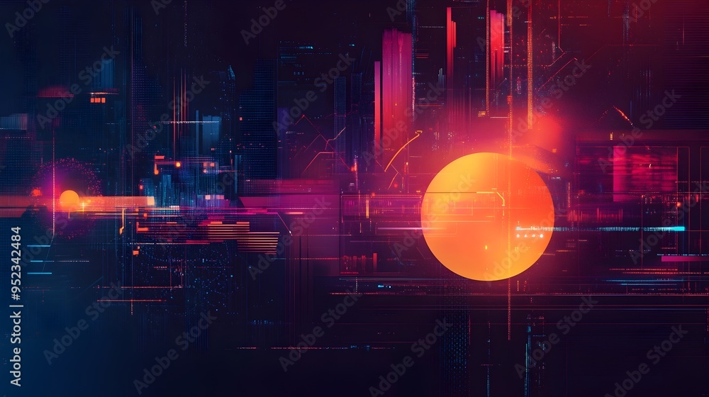 Poster cutting edge fintech innovations visualized through sleek data dashboards and futuristic holographic