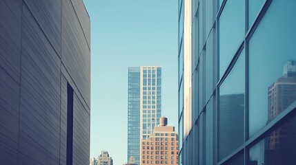 Obraz premium A city skyline with a tall building in the background and a building with a large window on the side : Generative AI
