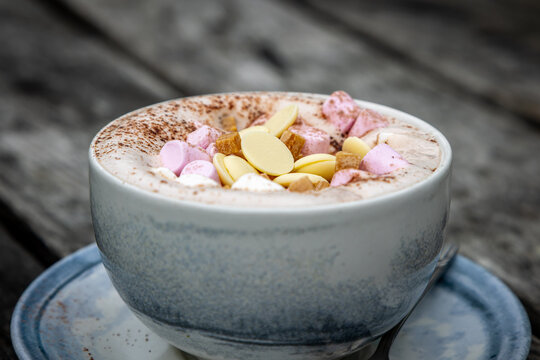 An indulgent hot chocolate topped with marshmallows