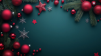 Merry Christmas and happy New Year background, modern and minimalistic, green tone