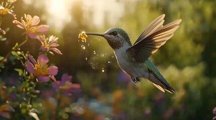 Naklejka premium a hummingbird drinking nectar, extremely detailed photo