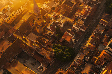Obraz premium Overhead shot of Iimassol's urban layout basked in golden hour light.