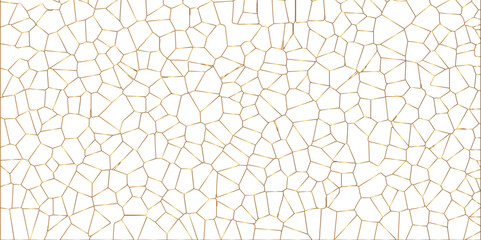 white stains broken glass with golden stock line texture. geometric pattern with golden stock line vector Illustration. white broken wall paper in decoration. low poly crystal mosaic background.	