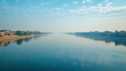 Fototapeta premium Sacred River Yamuna with space for text in the water. Holy river in Hinduism.