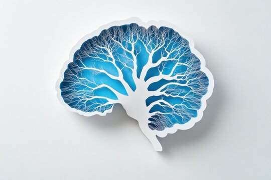 Mind mapping, abstract brain with branches, minimal white background, flat design illustration, copy space for stock photo with minimal concept, No logo, No Trademark, No text
