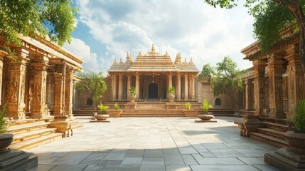 Obraz premium Temple courtyard with space for text in the center. Gathering place for devotees.