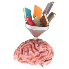 Books as fuel for brain, concept. 3D rendering isolated on transparent background