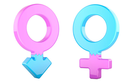 Gender transitions, concept. Female to male, male to female transition surgery. 3D rendering isolated on transparent background