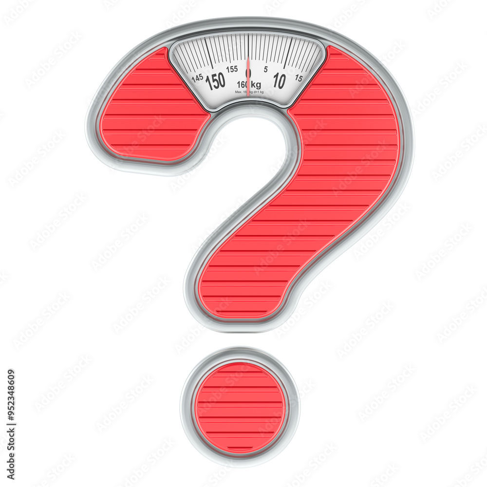 Poster how to lose weight, concept. question with weight scale. 3d rendering isolated on transparent backgr