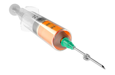 Quit drugs, concept. Knot on syringe needle, 3D rendering isolated on transparent background