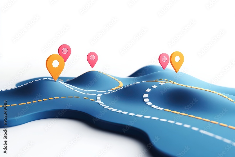 Wall mural abstract roadmap with milestones, minimalist look, flat design illustration on white background, cop